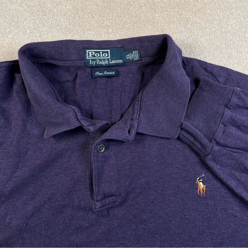 Polo‎ Ralph Lauren Polo LS Purple Cotton Pima Interlock Collared Casual Men's XL
